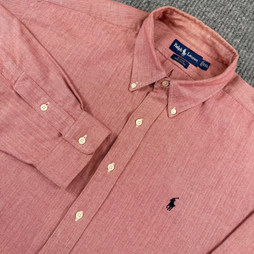 Polo Ralph Lauren Blake Shirt Mens XXL Red Herringbone Cotton Button Down L/S